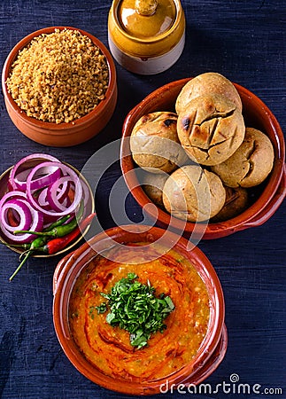 Indian Rajasthani meal-Dal baati churma Stock Photo