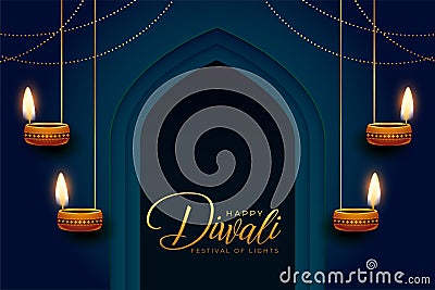 indian religious diwali festival background with hanging diya vector Vector Illustration