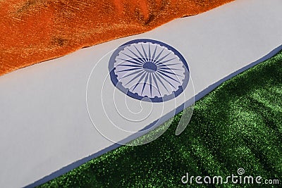 Indian Republic day or India Independence day celebration theme concept of India Tricolor theme using Shiny satin fabrics Saffron Stock Photo
