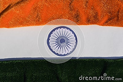 Indian Republic day or India Independence day celebration theme concept of India Tricolor theme using velvet fabrics Saffron, Stock Photo