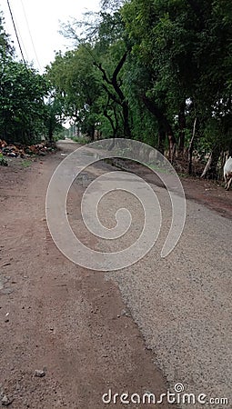 indian roads damage by rain poor village facility Stock Photo