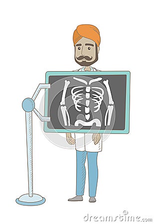 Indian roentgenologist during x ray procedure. Vector Illustration