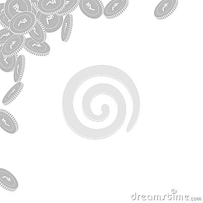 Indian rupee coins falling. Scattered black and wh Vector Illustration