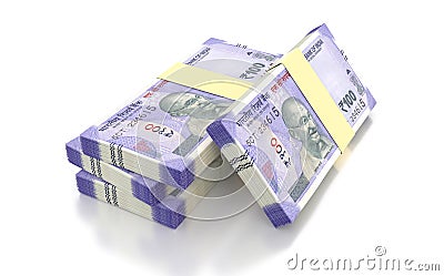 Indian Rupee 100 Currency Note Bundles isolated on White Background - 3D Illustration Stock Photo