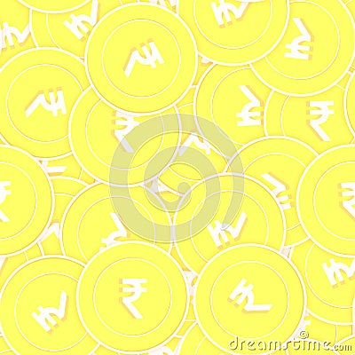 Indian rupee gold coins seamless pattern. Dramatic Vector Illustration