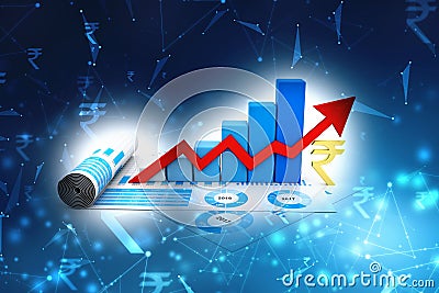 Indian Rupee growth concept. Rupee Market fluctuation Concept. 3d rendering Stock Photo