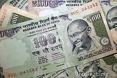 Indian Rupee 100 Mahatma Gandhi Isolated Stock Photo