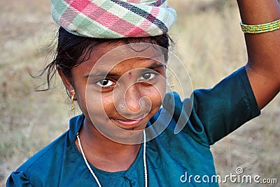 INDIAN RURAL LABOUR GIRL Stock Photo