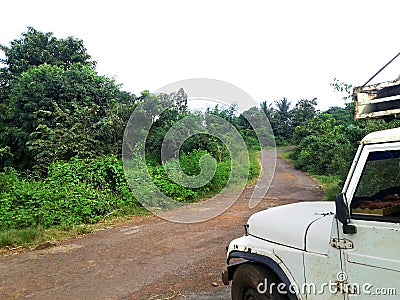 Indian rural road with van Stock Photo