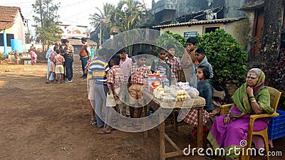 Indian school girls & Boys sell vegetables in school programme Editorial Stock Photo