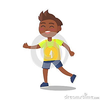 Indian Schoolboy in Sport Uniform with Number One Vector Illustration