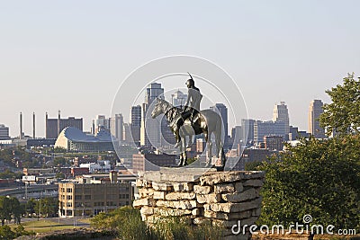 Indian Scout Statue in Kansas city sunset view Editorial Stock Photo