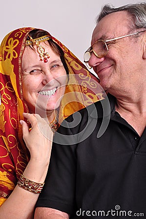 Indian senior couple looking at each other Stock Photo