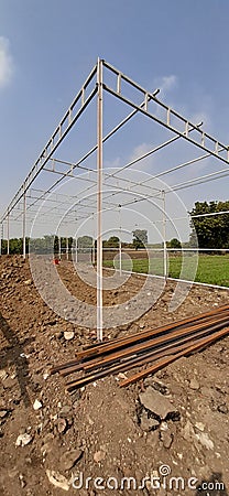 Indian shed construction site white color Editorial Stock Photo