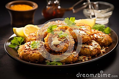 Indian snack perfection Sabudana wada served with a delectable chutney Stock Photo