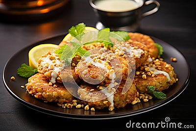 Indian snack perfection Sabudana wada served with a delectable chutney Stock Photo