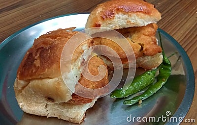 Indian snack Wada Paav Stock Photo