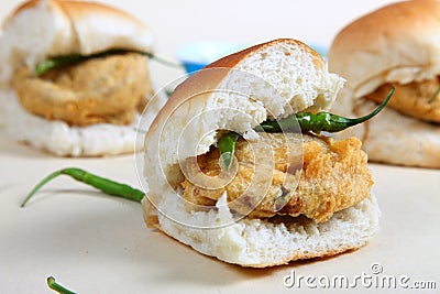 Indian special traditional fried food vada pav Stock Photo