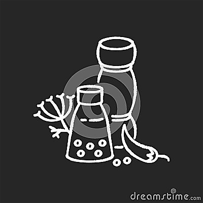 Indian spices and herbs chalk white icon on black background Vector Illustration