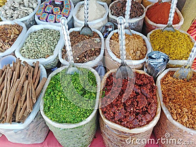 Spices on Wednesday Market in Anjuna, Goa, India. Editorial Stock Photo