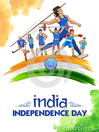 Indian sportsperson from different field victory in championship on tricolor India background Vector Illustration