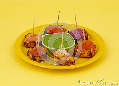 Indian Starter Dish Paneer Tikka Kabab or Barbecue Paneer Tikka Kabab Stock Photo