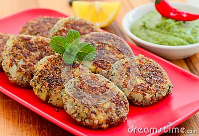 Indian starter- kuttu ki tikki or buckwheat cutlets Stock Photo