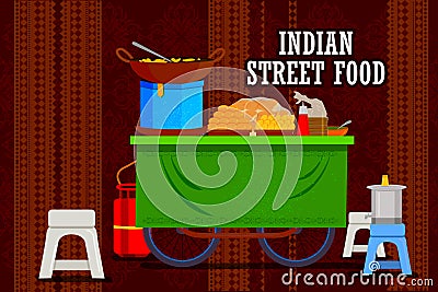 Indian street food cart representing colorful India Vector Illustration