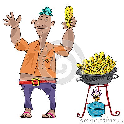 An indian street food vendor Vector Illustration