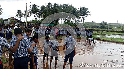 Indian students getting experience of farming Editorial Stock Photo