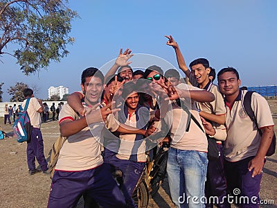 Indian students with smile faces enjoying outdoor fun during picnic Editorial Stock Photo