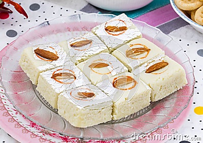 Indian Sweet Food Badam Barfi Stock Photo