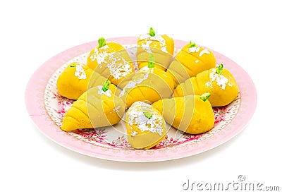 Indian Sweet Food Mango Mawa Pedha or Peda Stock Photo