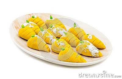 Indian Sweet Food Mango Mawa Pedha or Peda Stock Photo