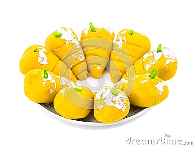 Indian Sweet Food Mango Mawa Pedha or Peda Stock Photo