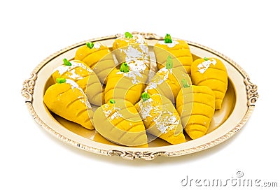 Indian Sweet Food Mango Mawa Pedha or Peda Stock Photo