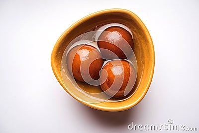 Indian sweet Gulab Jamun served in a ceramic bowl, selective focus Stock Photo