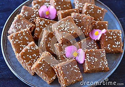 Indian sweet - til mawa barfi or sesame fudge Stock Photo