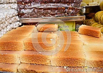 Indian Sweets - milk cake in a sweet shop Stock Photo