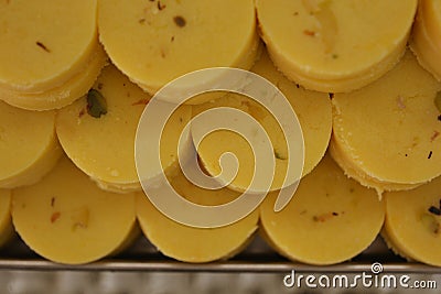 Indian Sweets Saffron Peda or Pedha Stock Photo