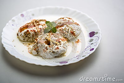 Indian tasty street food Dahi Vada Stock Photo