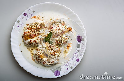 Indian tasty street food Dahi Vada Stock Photo