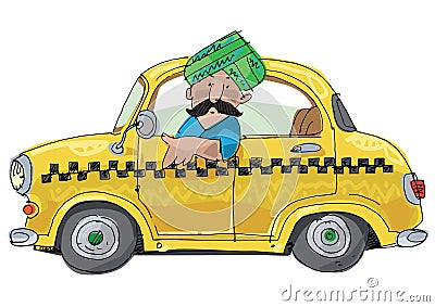 Indian taxi driver in turban Vector Illustration