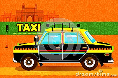 Indian Taxi representing colorful India Vector Illustration