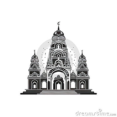 Indian Temple Icon, Asia Palace Isolated, Ancient Mosque Silhouette, Historical Indian Castle Minimal Stock Photo