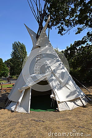 Indian tepee in a campground, USA Stock Photo