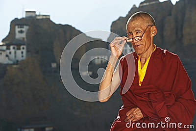 Indian tibetan monk sadhu Stock Photo