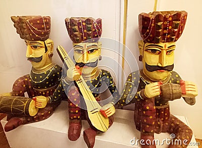 Indian Traditional Folk Art Puppets with Musical Instruments Editorial Stock Photo