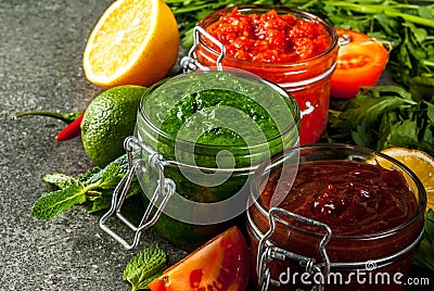 Set of three indian chutney Stock Photo