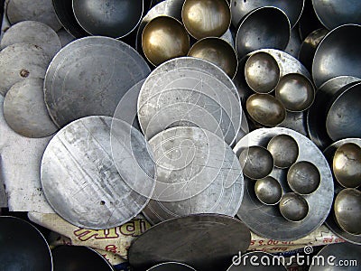 Indian Traditional Frying Pans & Bowls Stock Photo